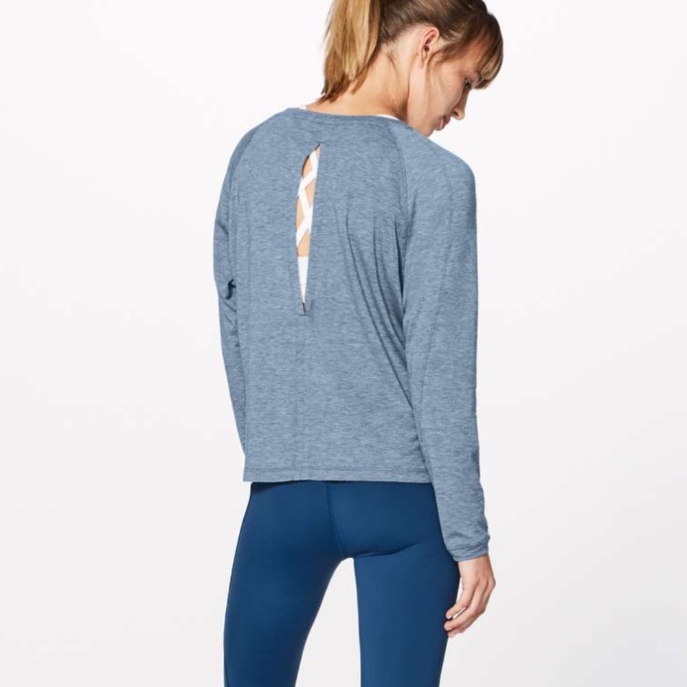 LULULEMON Box It Out Long Sleeve - Heathered Night Tide - W3AQDS - Sz 8